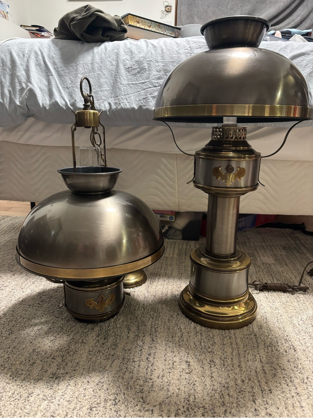 Vintage industrial mushroom Brass and Pewter Lamps - Metallic Finish Home Accent